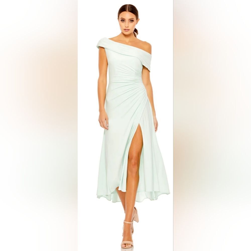 Mac Duggal RUCHED OFF-THE-SHOULDER MIDI DRESS NWT size 8 Mint Green (26484)